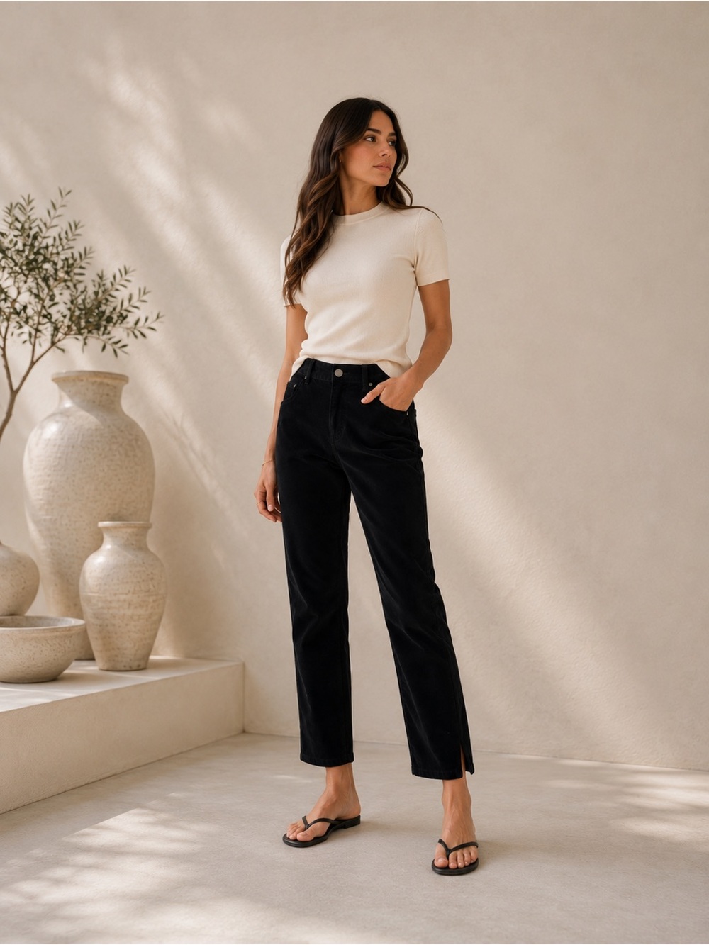 Paige Cindy Twisted Seam Slit Pants Black Velvet